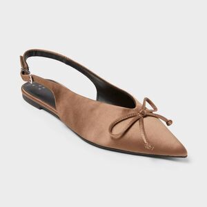 Women’s Camille Satin Slingback Bow Flats - A New Day Taupe 10